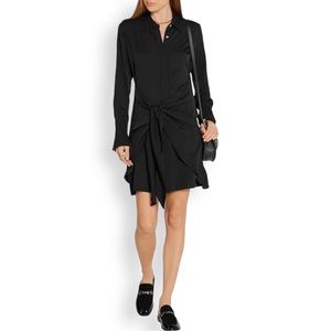 Theory Black Talbilla Knotted Silk Crepe De Chine Mini Shirt Dress